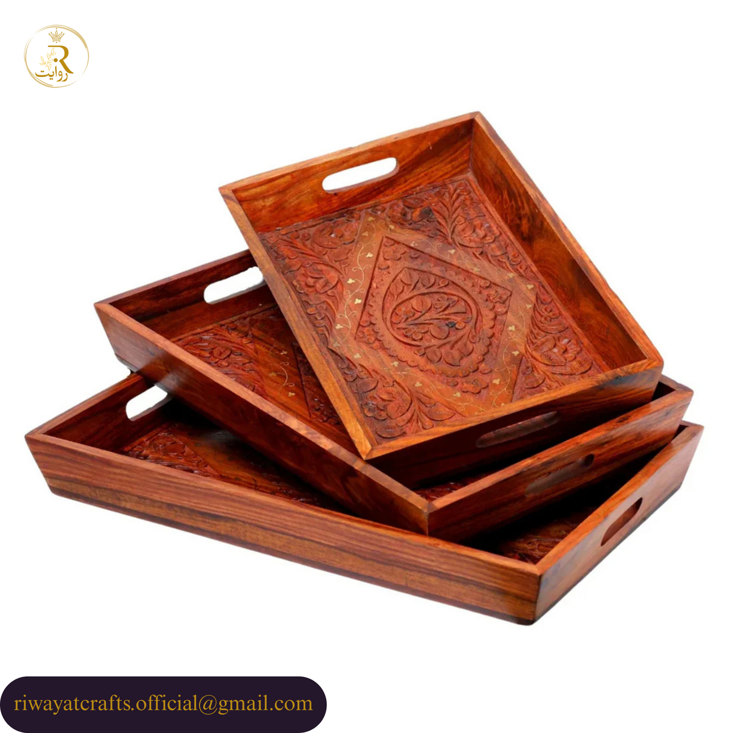 DEAL-3 Tray Set of 3, Wooden Plates, and 8-Piece Cooking Spoon Set