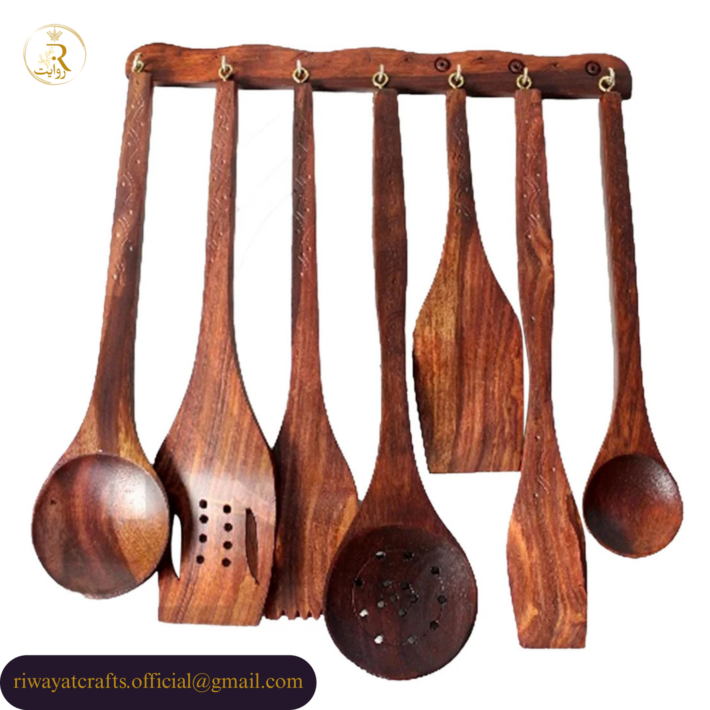 DEAL-3 Tray Set of 3, Wooden Plates, and 8-Piece Cooking Spoon Set