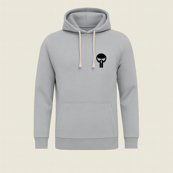 Printed Grey Hoodie for Teens & Adults – Black Skull Graphic, Premium Fabric